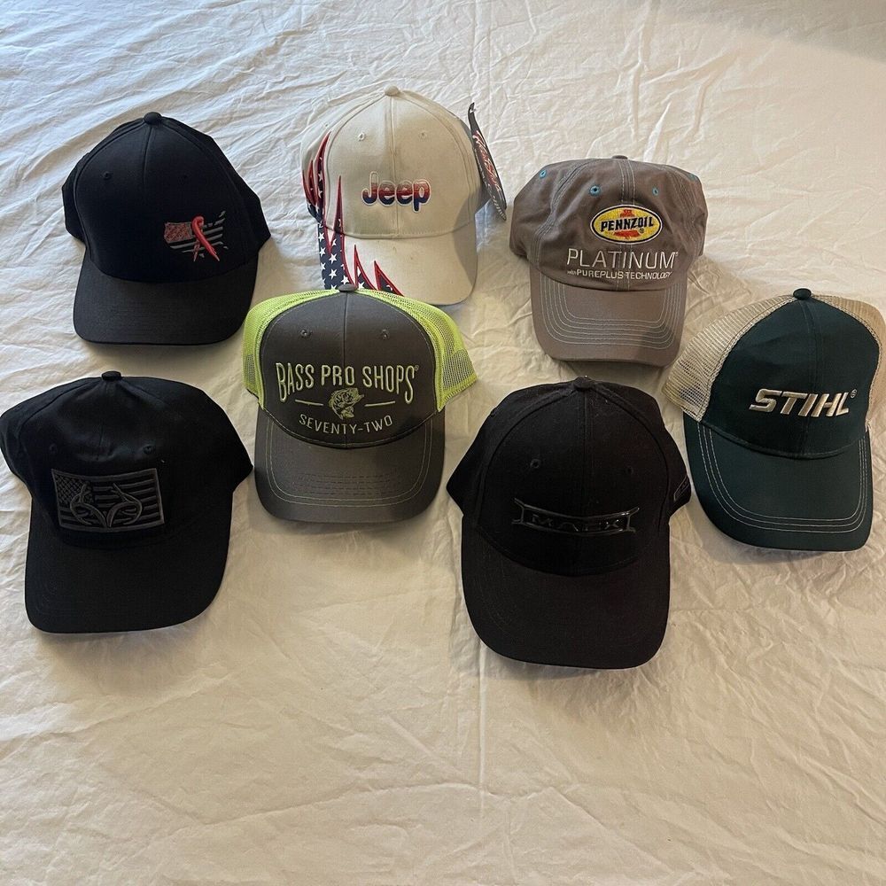 Vintage Hat Lot of 7 Mens Snapback Trucker Caps Retro Mixed Bundle